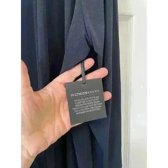 Chico's Size 3 Kit Knit Navy Blue Long Jacket Open Front Zip Detail NWT - Picture 4 of 5